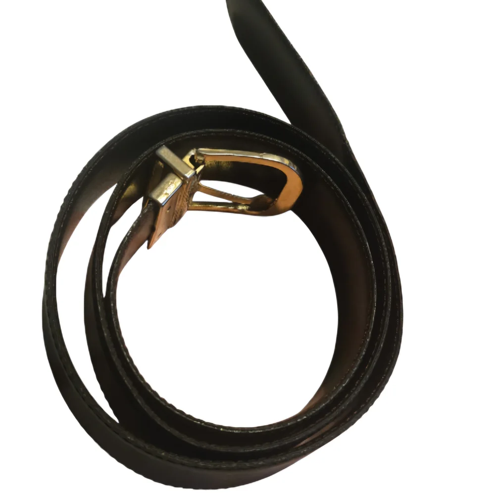 Christian Dior Black Leather Belt with Gold Buckle